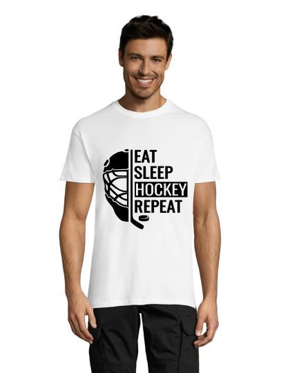 Eat, Sleep, Hockey, Repeat pánske tričko biele 4XS