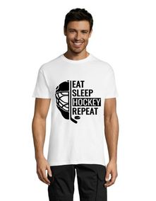 Eat, Sleep, Hockey, Repeat pánske tričko biele M