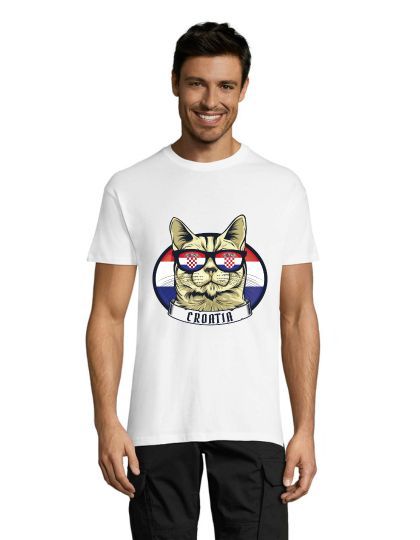 Mačka s chorvátskou vlajkou pánske tričko biele L